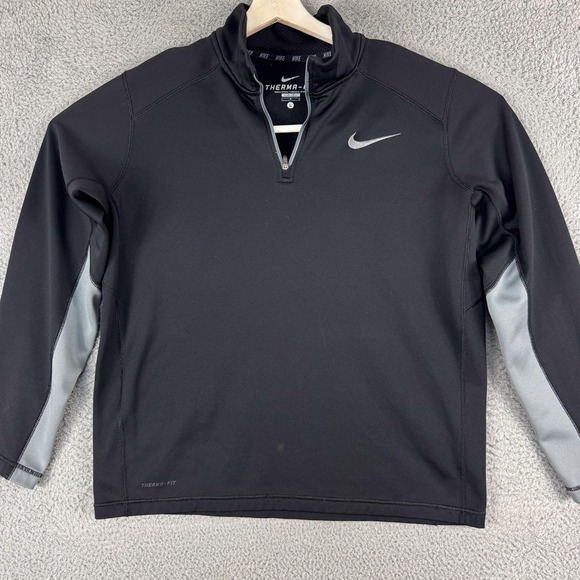 Nike Therma Fit Pullover Jacket Mens Large Black Gray Half Zip Athletic Training - Picture 1 of 14